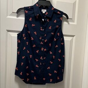 J. Crew Lobster Print Top with Dark Navy background.